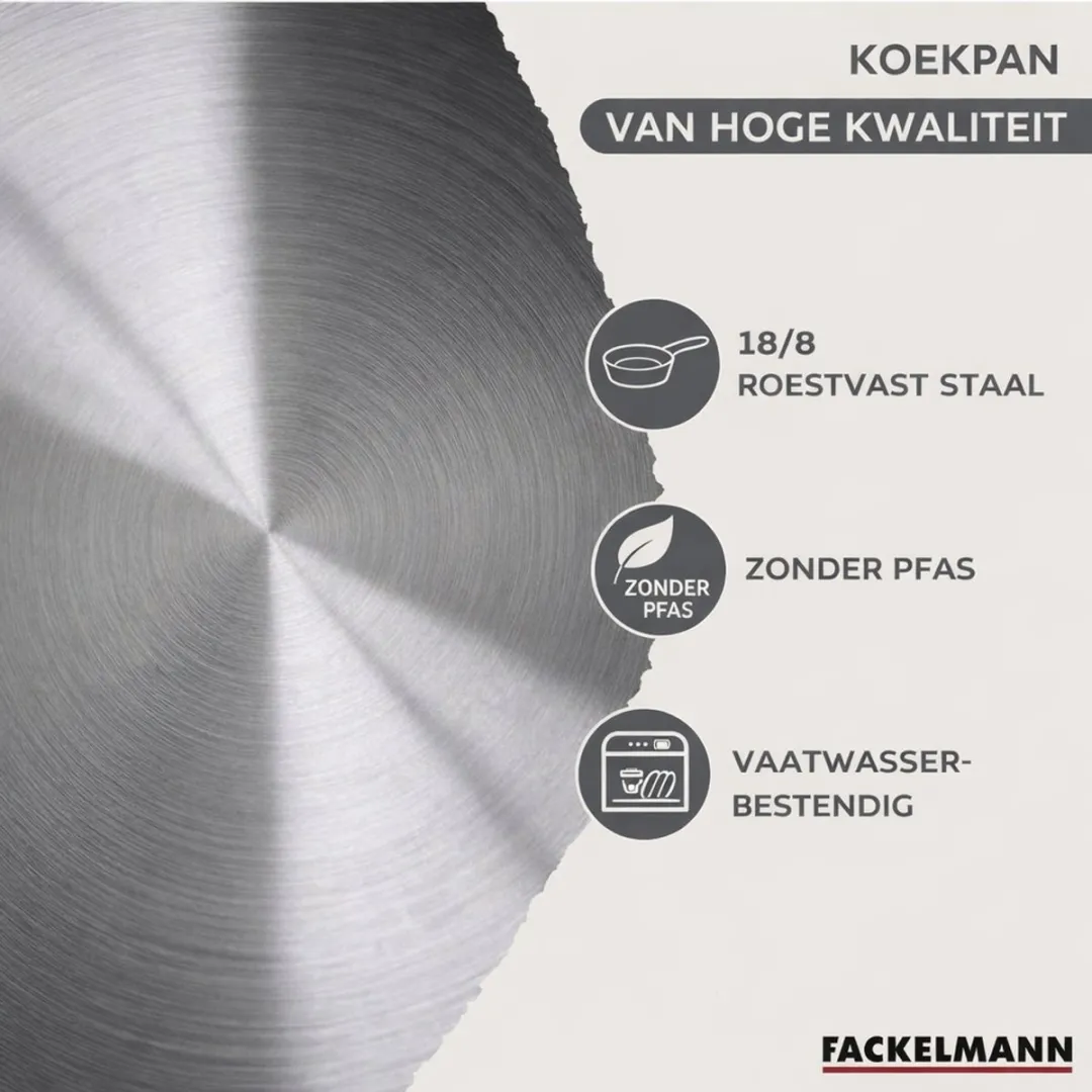 Fackelmann 9445350 Kookpan 20cm - Roestvrij staal & Zwart - Glas deksel
