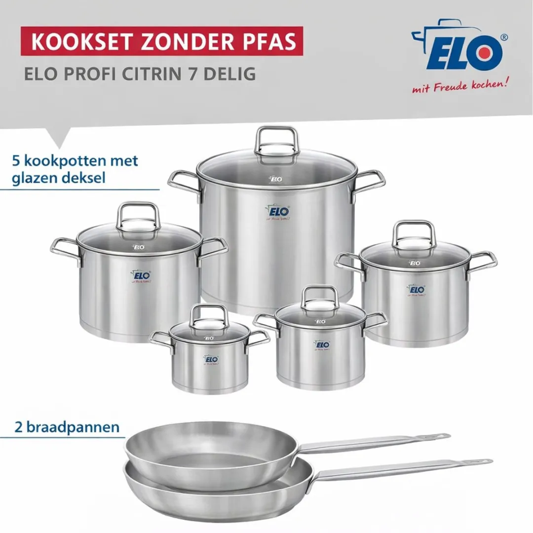Fackelmann Elo Profi Keukengerei Set 7-delig - 2 Bakpannen 24/28cm + 5 Steelpannen 12-26cm - Roestvrij staal