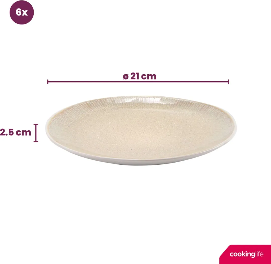 Cookinglife Nola Ontbijtborden - 6 Stuks Ø 21cm - Beige