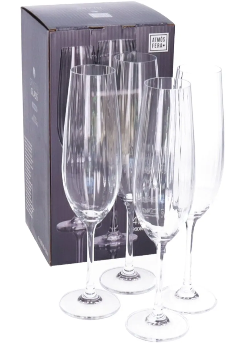 Excellent Houseware Champagneglazen Streep Dessins - 4 Stuks 260ml