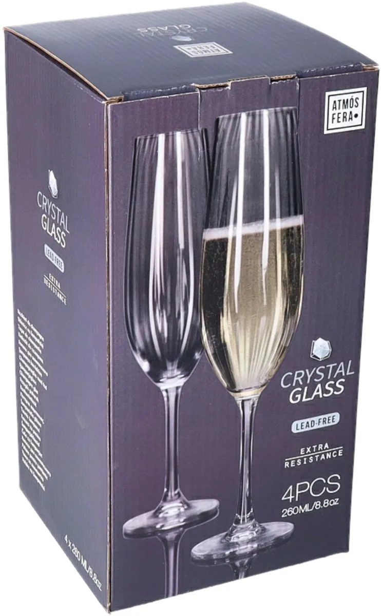 Excellent Houseware Champagneglazen Streep Dessins - 4 Stuks 260ml