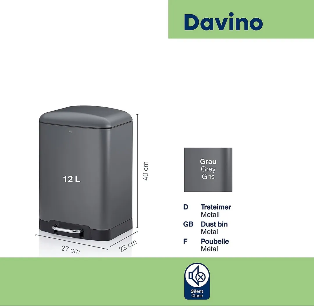 Afvalemmer, RVS, Antraciet, 12 L - Kela | Davino