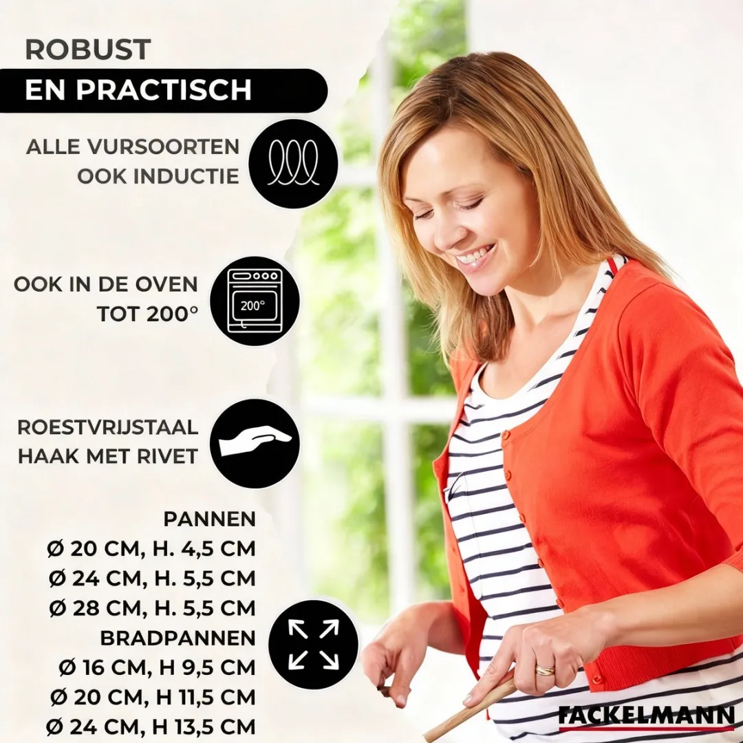 Fackelmann 9201350B88 Kookset - 3 Pannen 16/20/24cm + 3 Pannen 20/24/28cm - Roestvrij staal