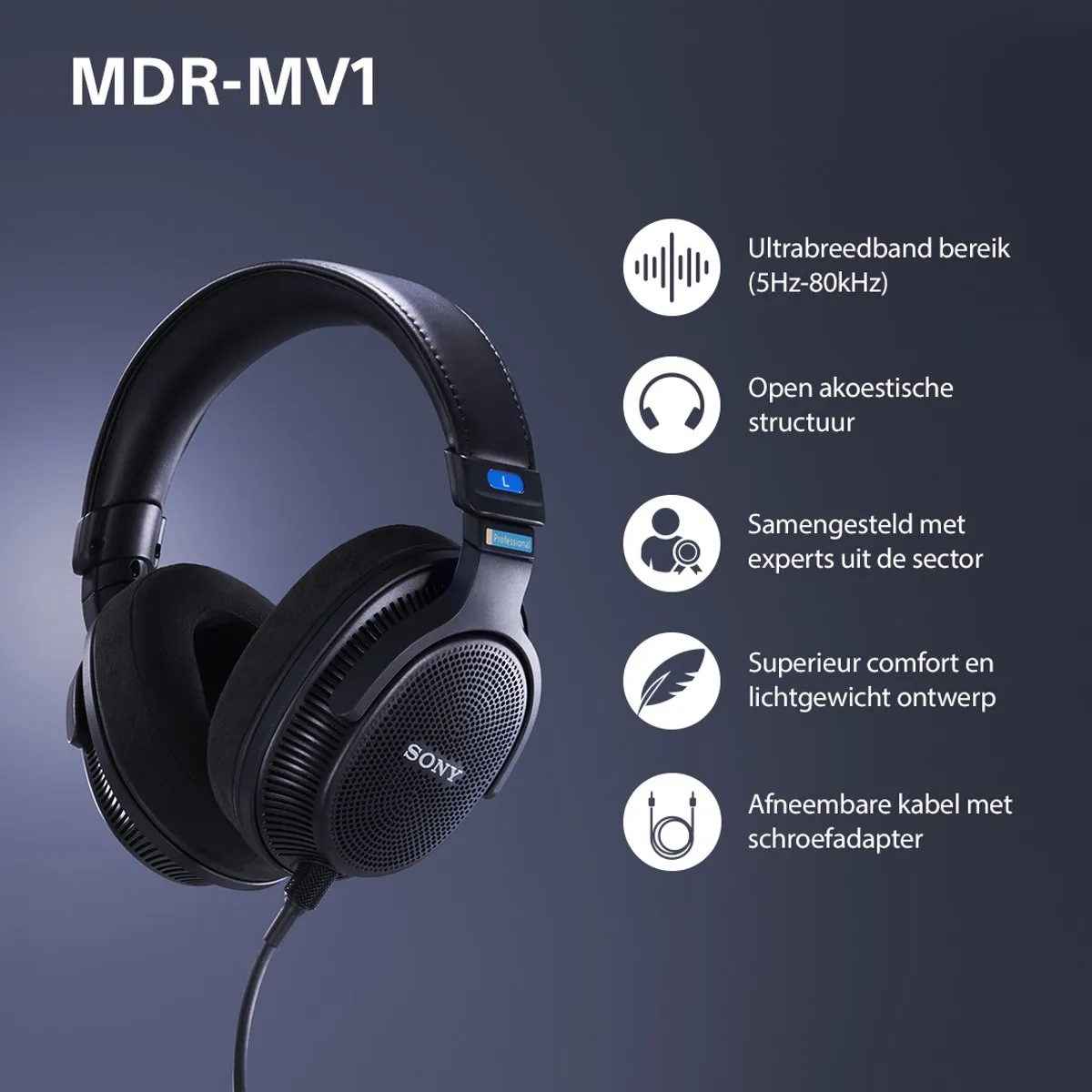 Sony MDR-MV1 Studio Koptelefoon - Open Achterkant - Zwart - afbeelding 6 van 6