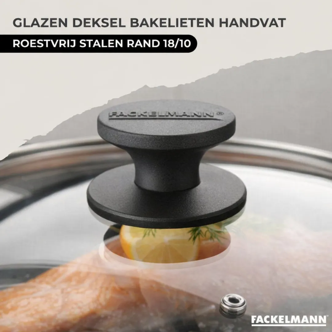 Fackelmann 9442050 Set Roestvrijstalen Pannen 24+28cm - Inductie - Glasdeksels - Zwart
