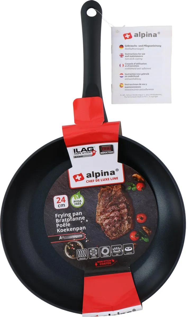 Alpina Koekenpan 24cm Skillet Anti-Aanbak - Inductie - Zwart