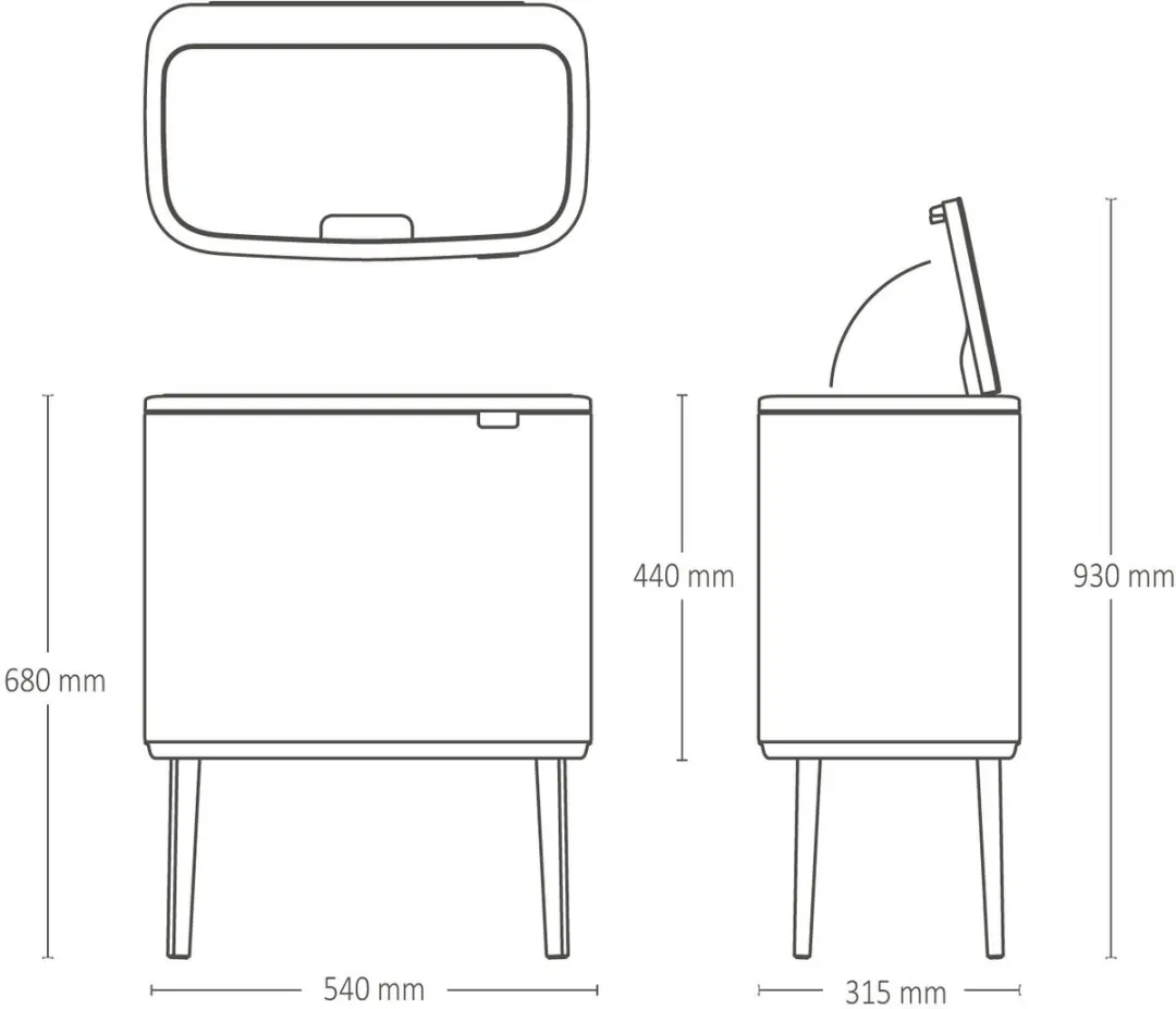 Brabantia Bo Touch Bin Prullenbak 316043 - 3x11L - Platinum