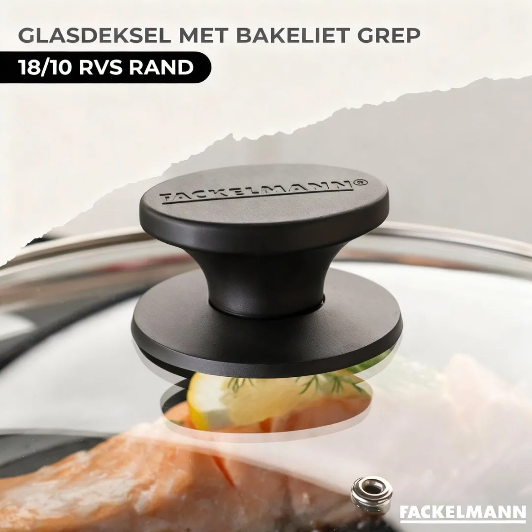 Fackelmann Roestvrijstalen Pannen Set 20/24/28cm - 3 Stuks met Glasdeksels - afbeelding 6 van 6