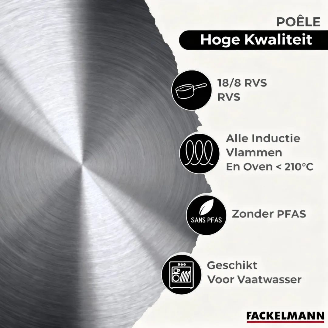 Fackelmann Roestvrijstalen Pannen Set 20/24/28cm - 3 Stuks met Glasdeksels