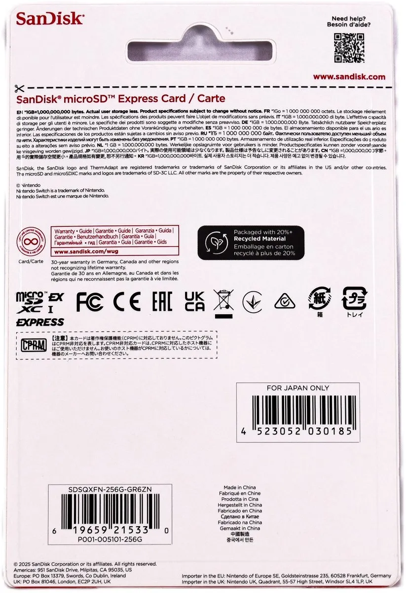 Nintendo 10016157 flashgeheugen 256 GB MicroSDXC