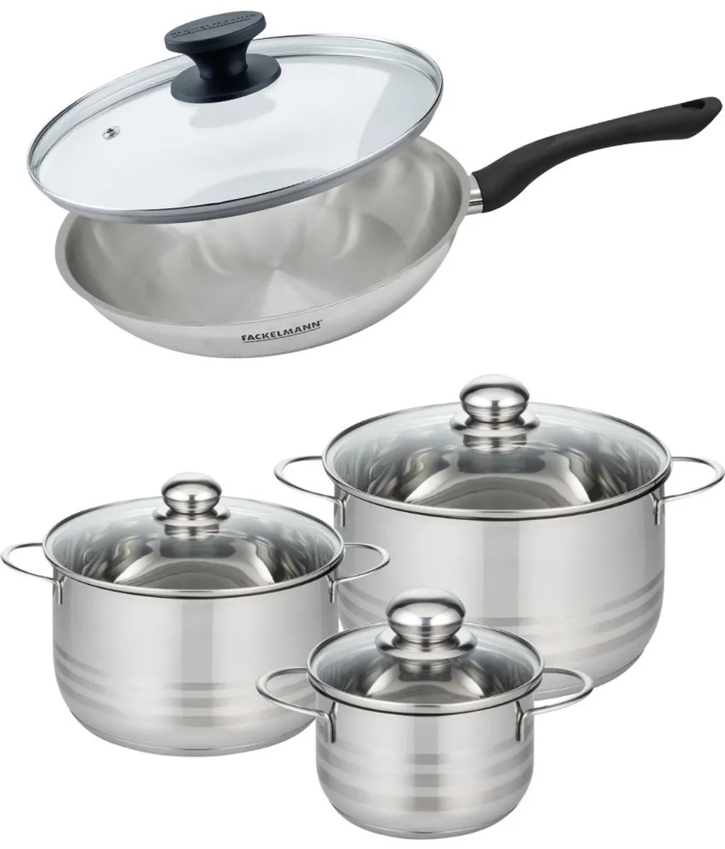 Fackelmann 9355150 Roestvrijstalen Kookset - 4 Pannen 16-28cm - Glasdeksels - afbeelding 6 van 6