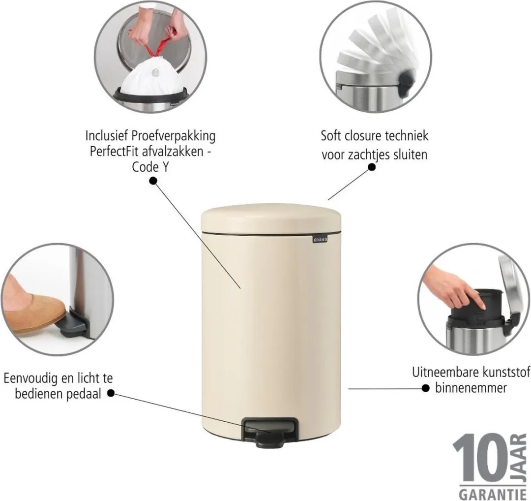 Brabantia NewIcon Prullenbak 20L - Soft Beige