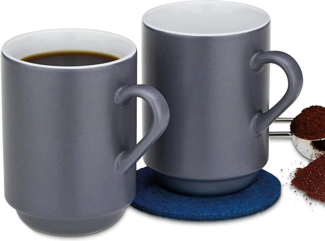 Kela Keramieken Mok Mattia - Grijs - 300ml - Set van 2