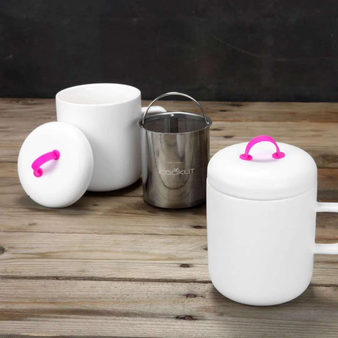 Cookut Promenade Mok met Theezeef 350ml - Wit/Zwart