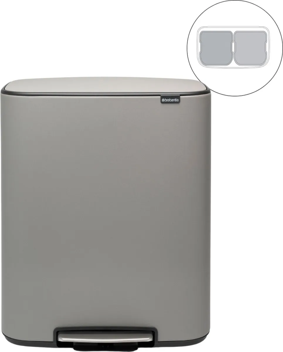 Brabantia Bo Prullenbak 2x30L Mineral Concrete Grey