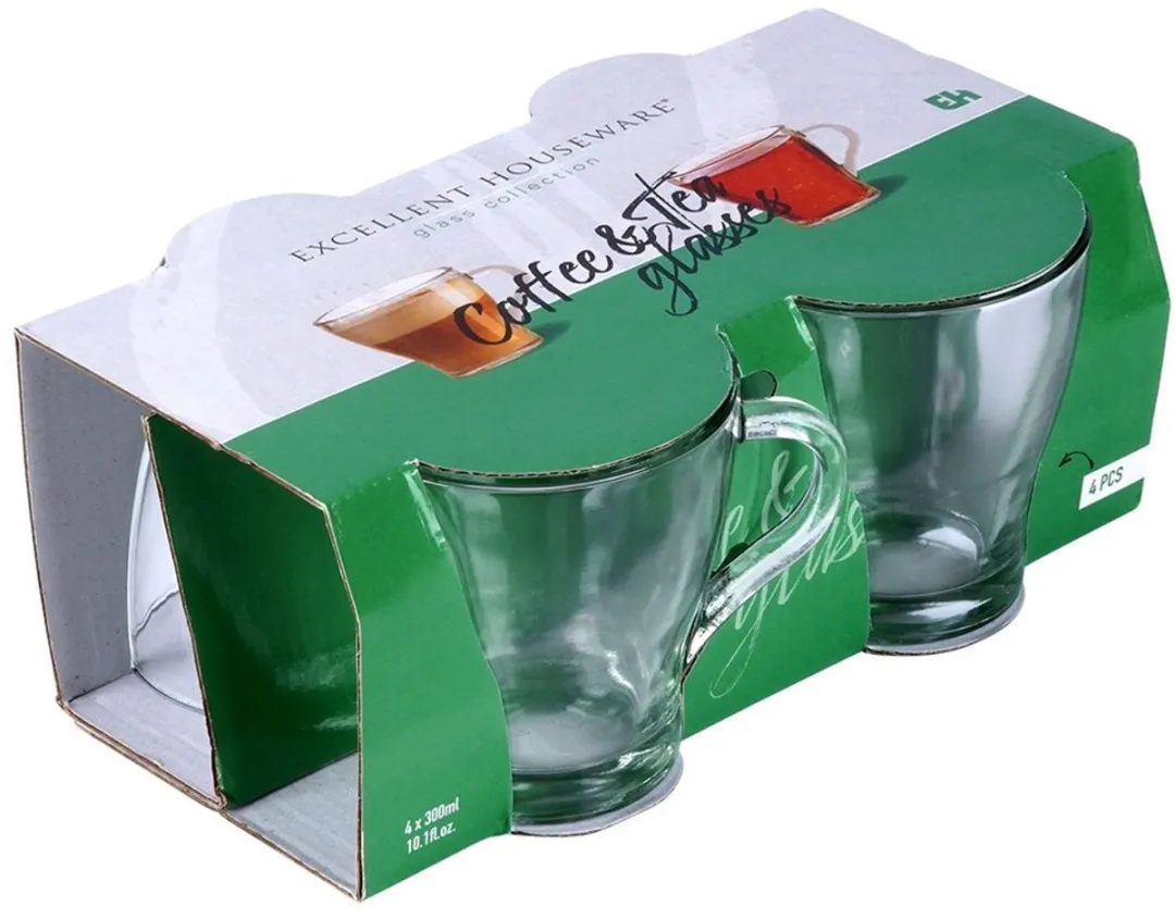 Excellent Houseware Glazen Mokken 280ml - Transparant - 4 Stuks