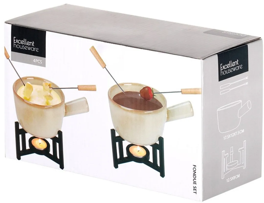 Excellent Houseware Kaasfondue Set Porselein Beige/Zwart - afbeelding 6 van 6