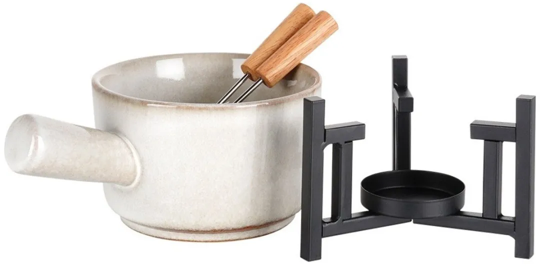 Excellent Houseware Kaasfondue Set Porselein Beige/Zwart