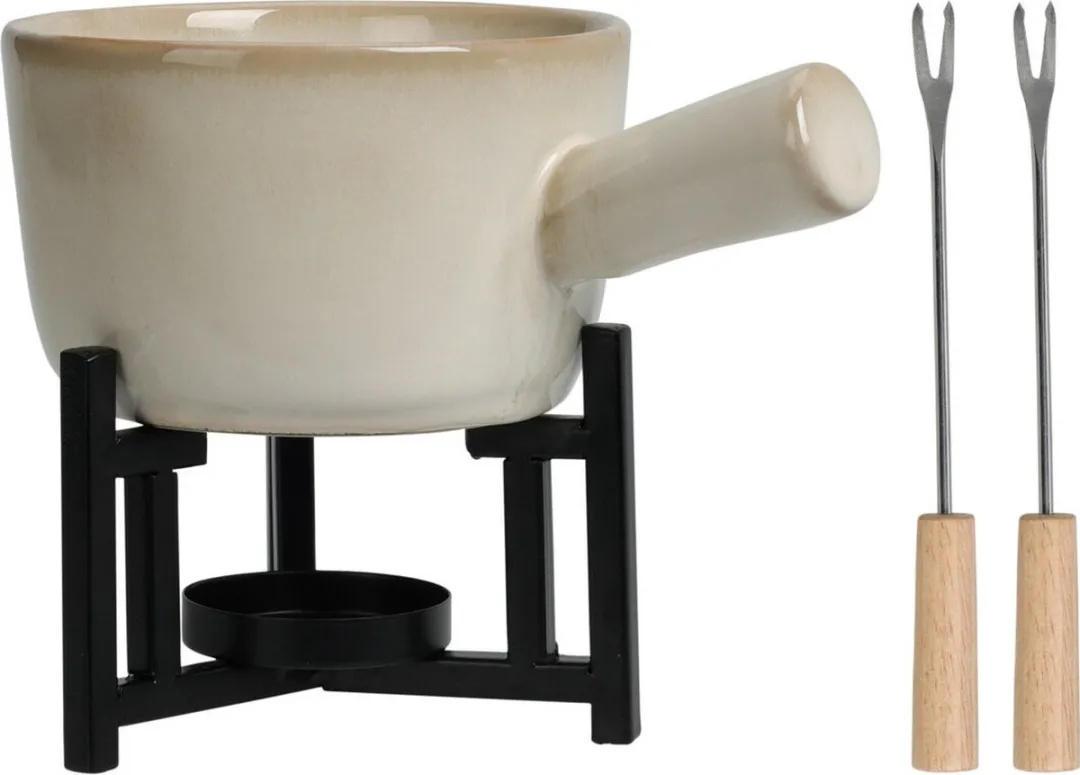 Excellent Houseware Kaasfondue Set Porselein Beige/Zwart