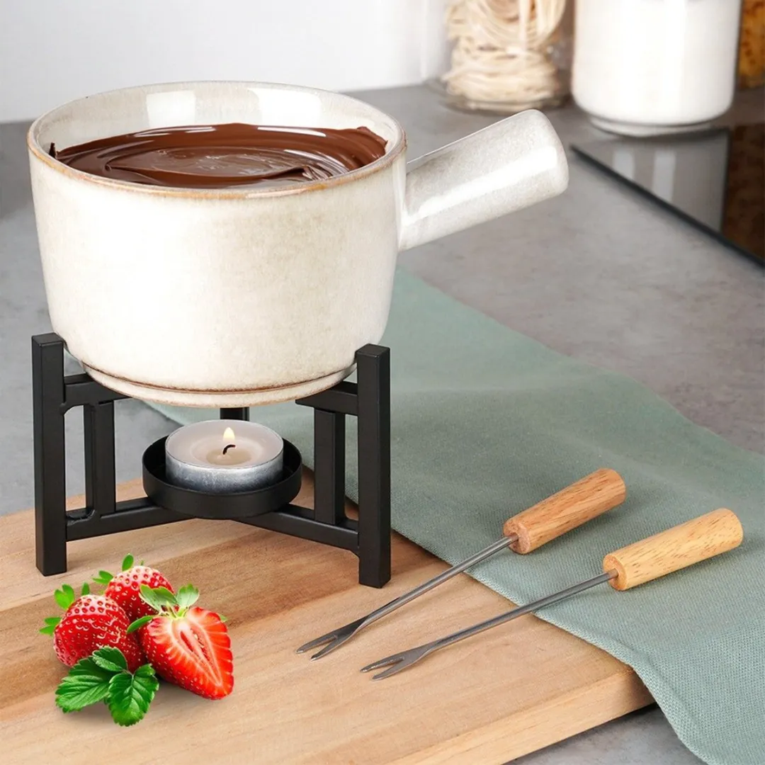 Excellent Houseware Kaasfondue Set Porselein Beige/Zwart