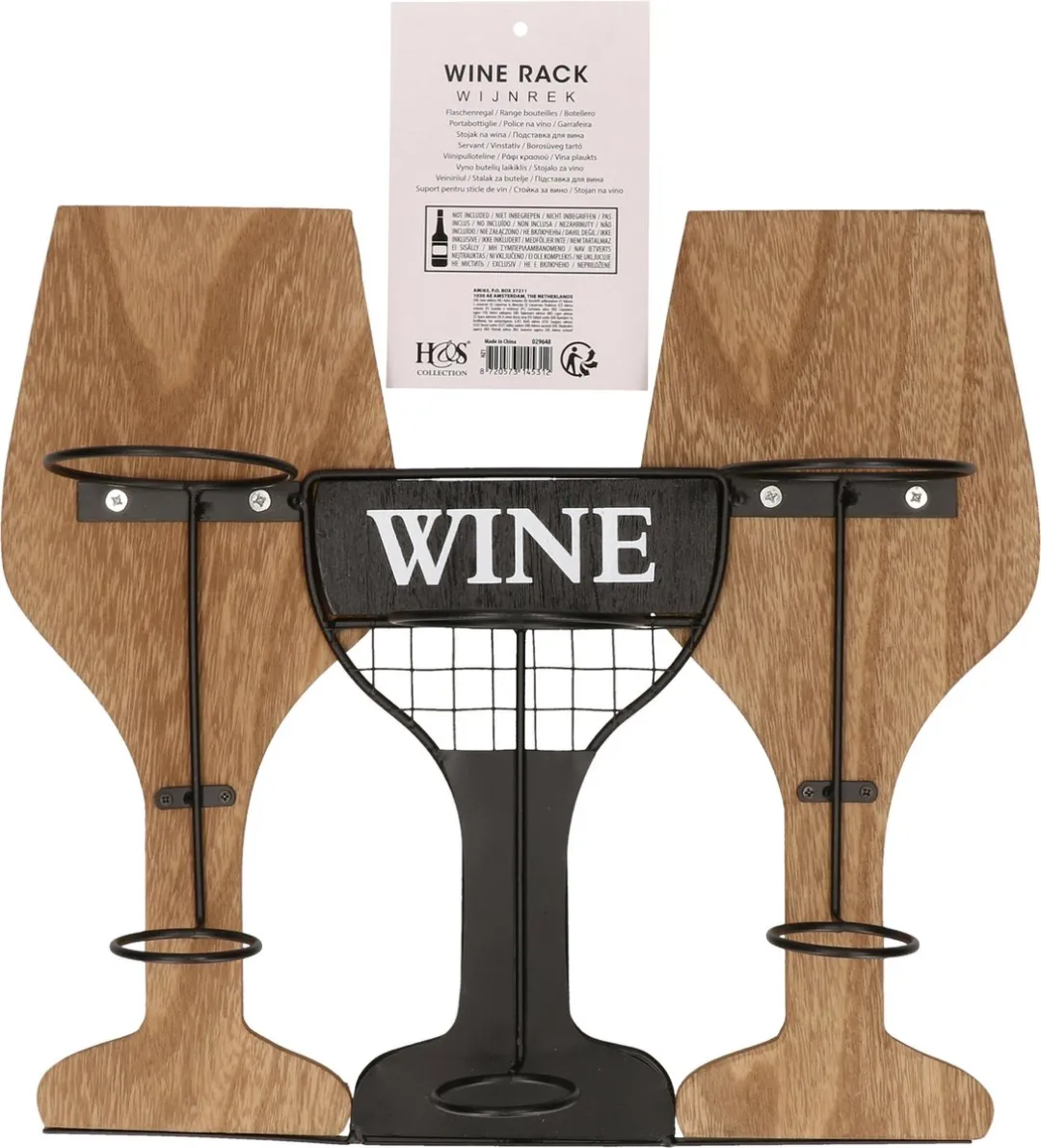Excellent Houseware Wijnrek voor 3 Flessen - 35x11x36cm Zwart