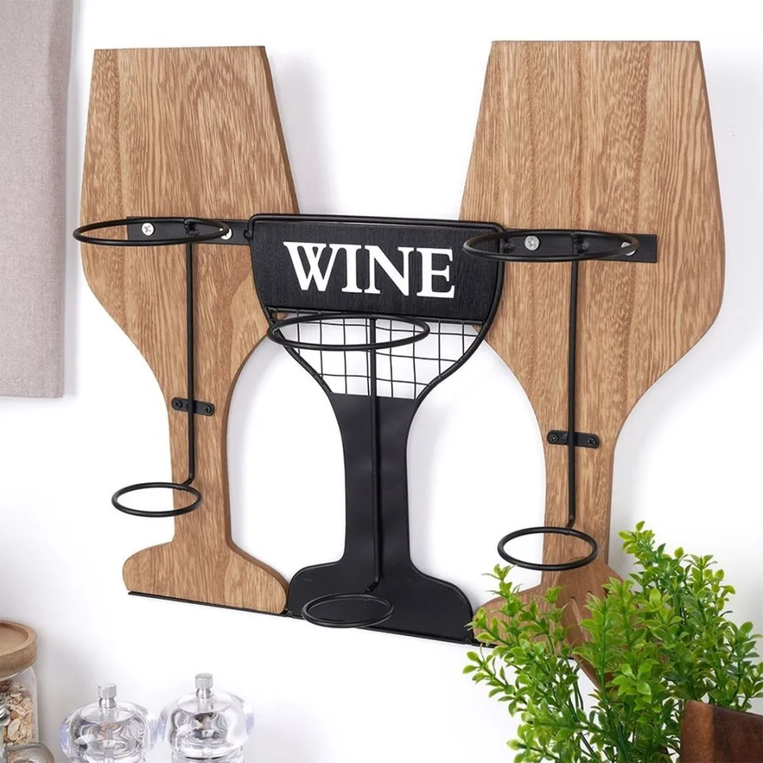 Excellent Houseware Wijnrek voor 3 Flessen - 35x11x36cm Zwart