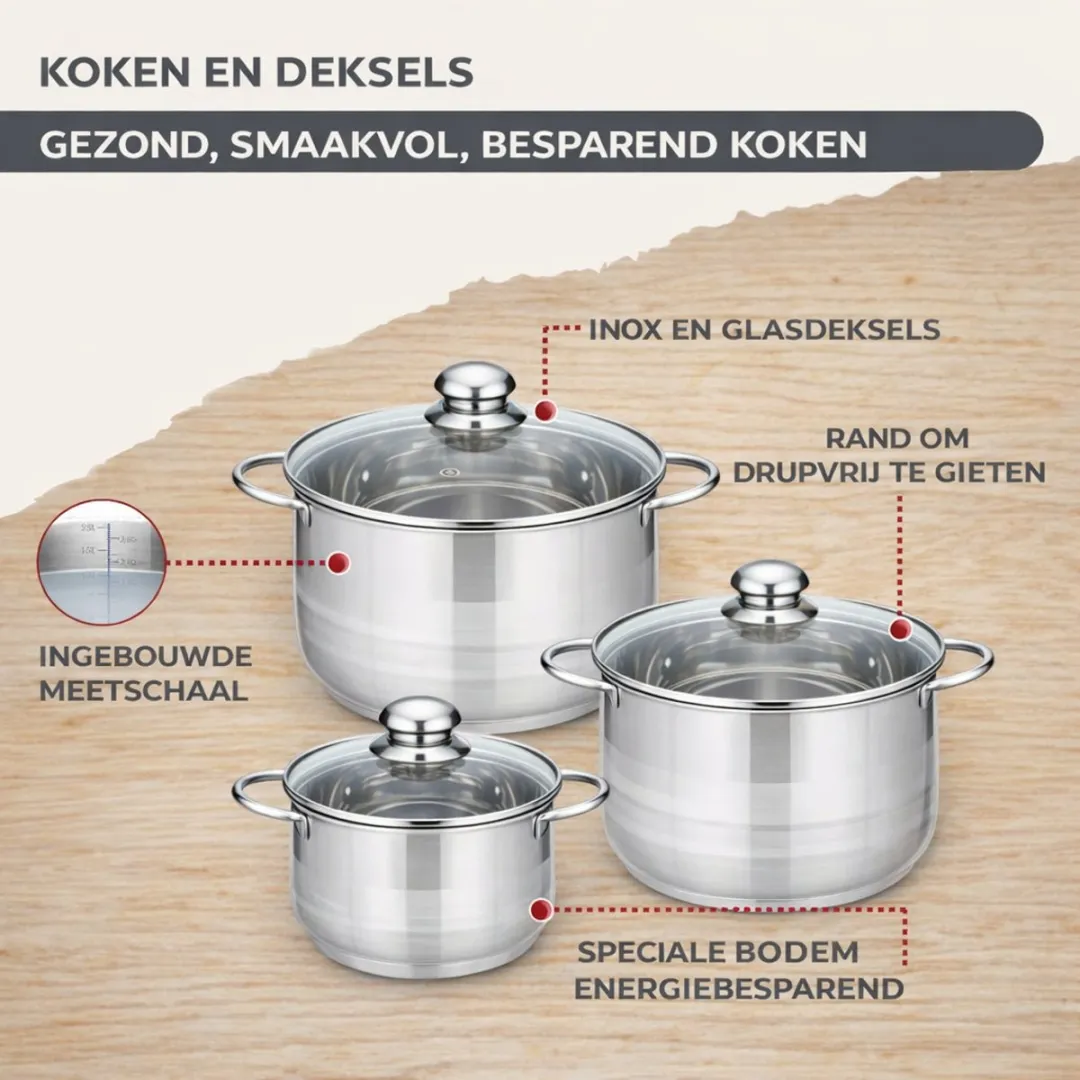 Fackelmann 9355650B88 Kookset - 5 Pannen & Potten + 6 Hulpmiddelen - Roestvrij staal