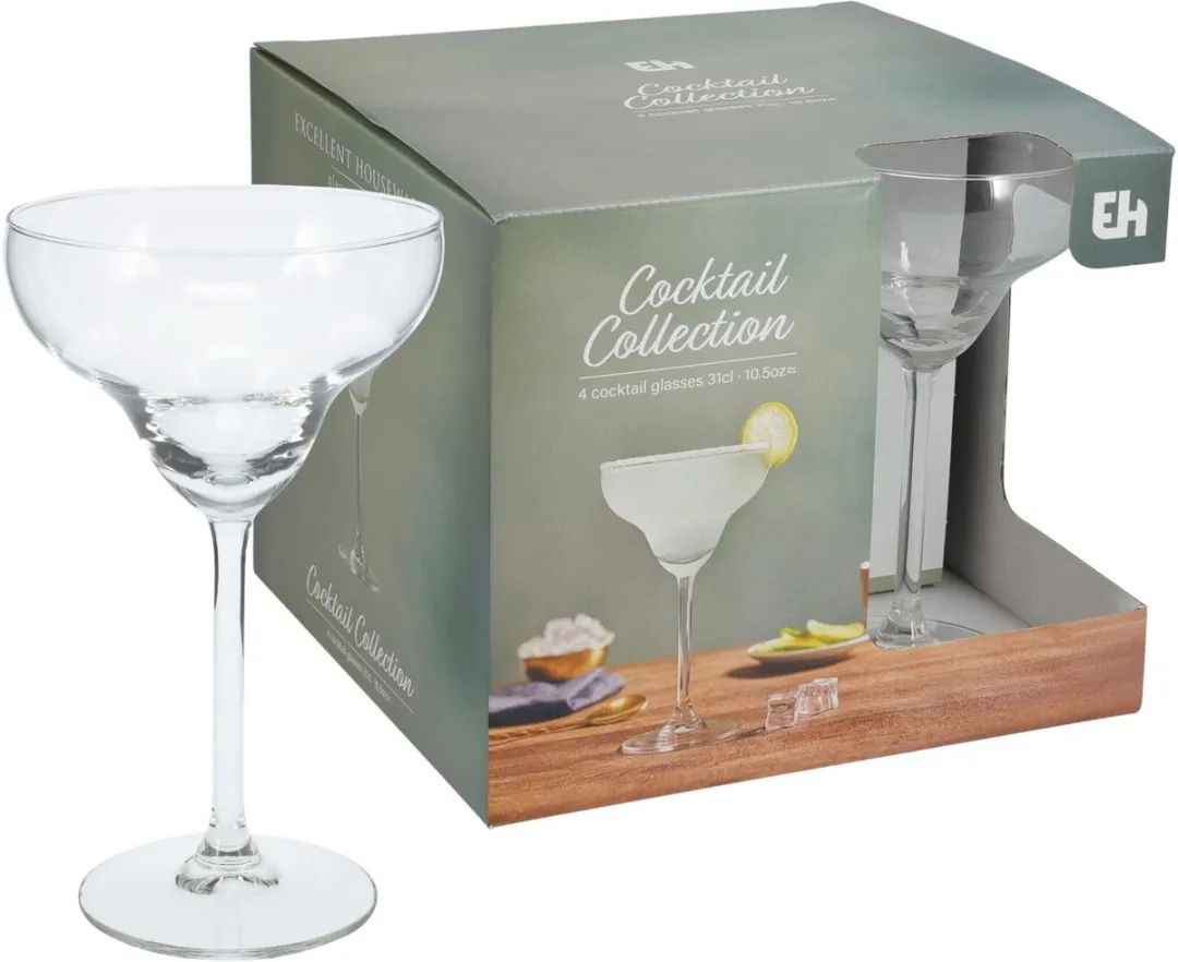 Excellent Houseware Margaritha Glazen 300ml - 4 Stuks - Transparant