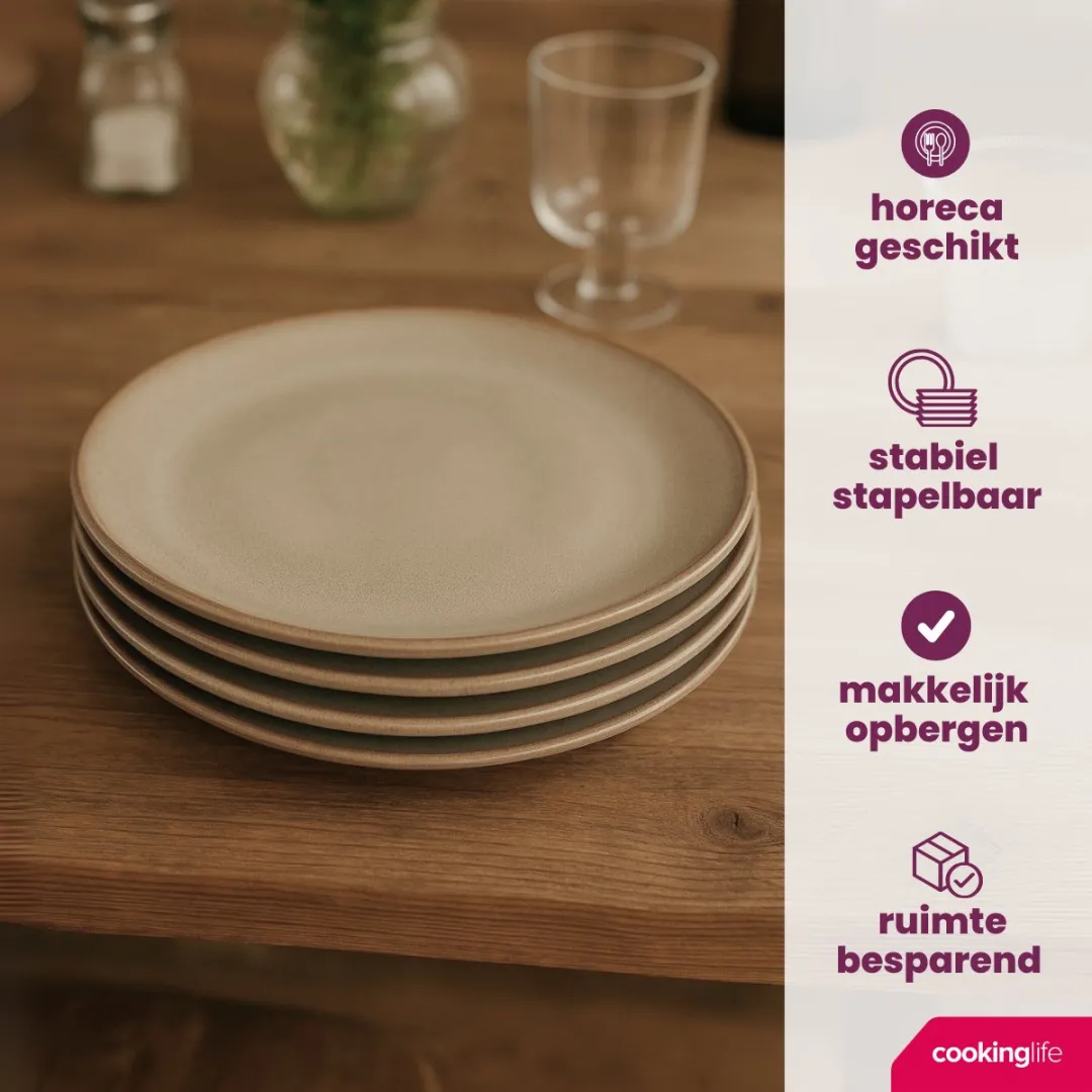 Cookinglife Bordenset Sabi Beige 6-delig – Servies Set 6 Personen – Modern Design Aardewerk – Vaatwasser- & Magnetronbestendig