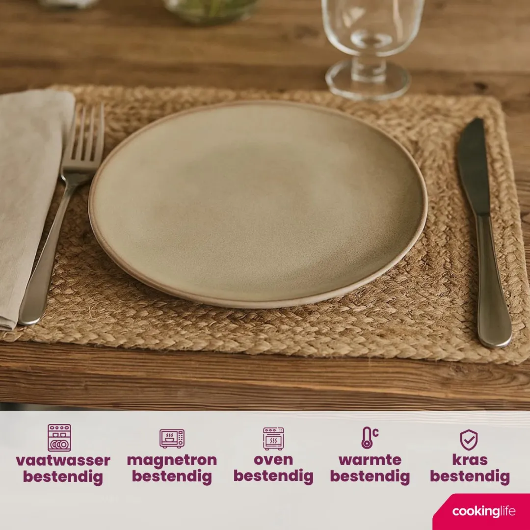 Cookinglife Bordenset Sabi Beige 6-delig – Servies Set 6 Personen – Modern Design Aardewerk – Vaatwasser- & Magnetronbestendig