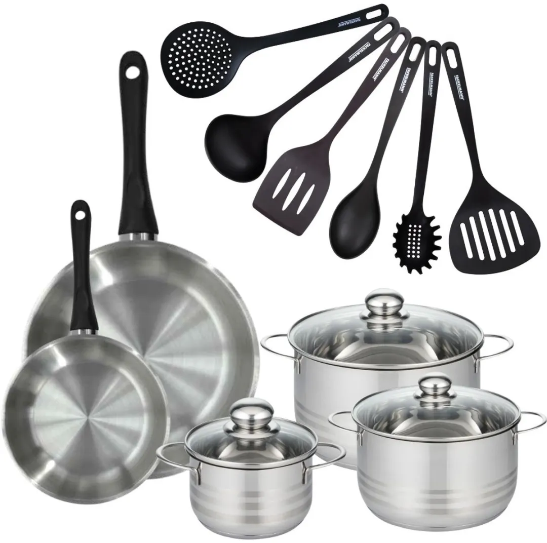 Fackelmann 9355750B88 Kookset - 5 Pannen & Potten - 16-28cm - RVS - Zwart