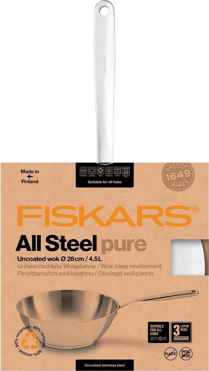 Fiskars All Steel Pure Wok 28cm - Inductie - Roestvrij staal - afbeelding 5 van 6