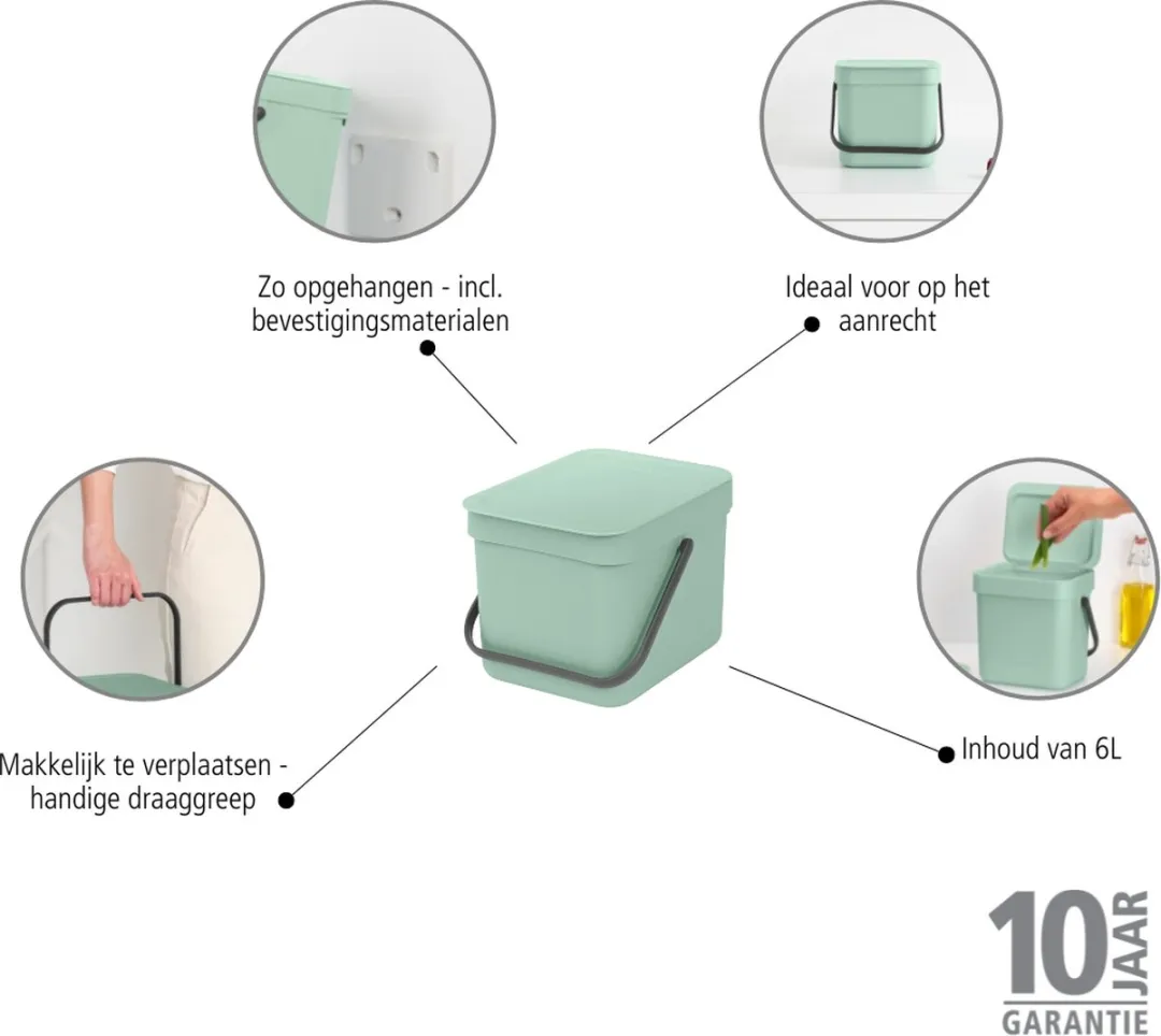 Brabantia Sort & Go Prullenbak 6L - Jade Green