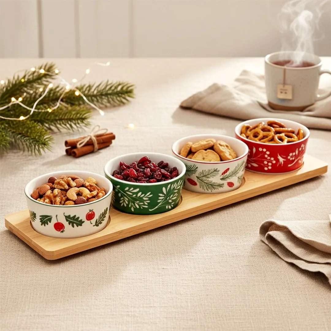 Excellent Houseware Porselein Snackset 5-delig - Wit