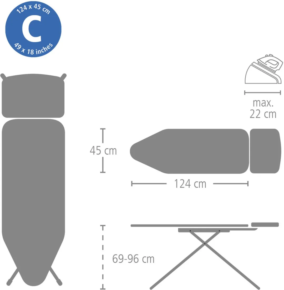 Brabantia Perfect Flow Strijkplank C 124x45cm - Stoomgenerator - Spring Bubbles