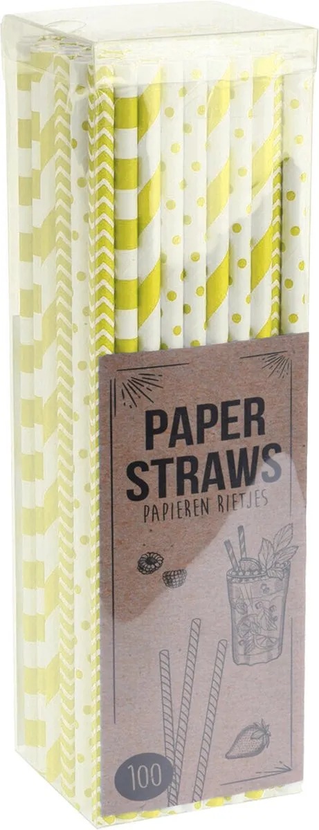 Excellent Houseware Papier Drinkrietjes Geel 100 Stuks - 20cm
