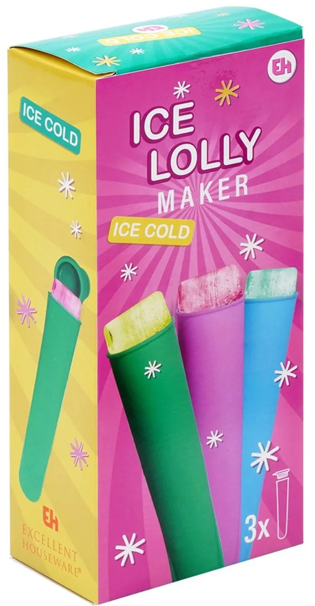 Excellent Houseware IJsvormpjes Set 3 Stuks - 100ml - Siliconen - Groen/Blauw/Roze