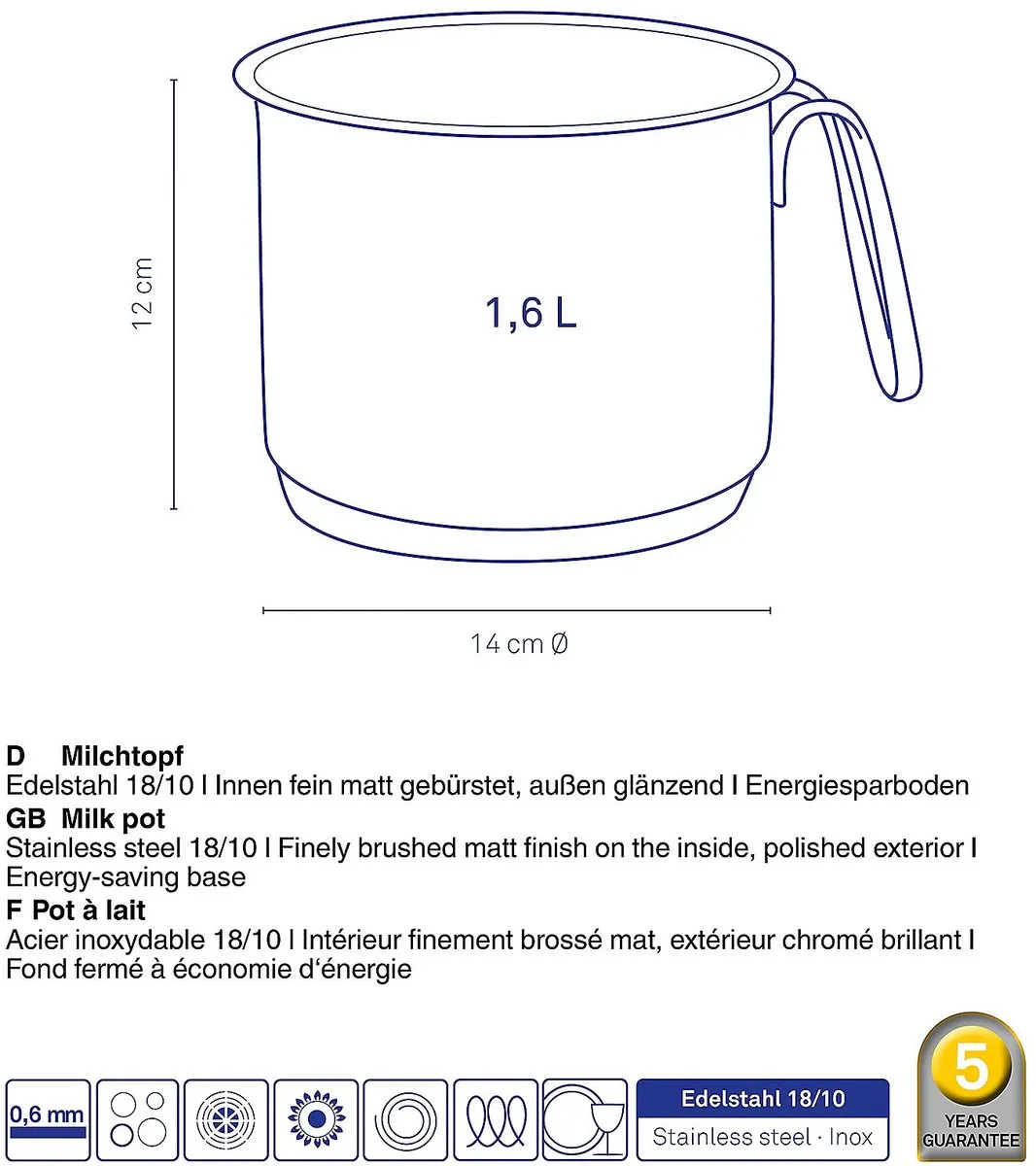 Kela Melkkannetje RVS 1,4L - Zilver