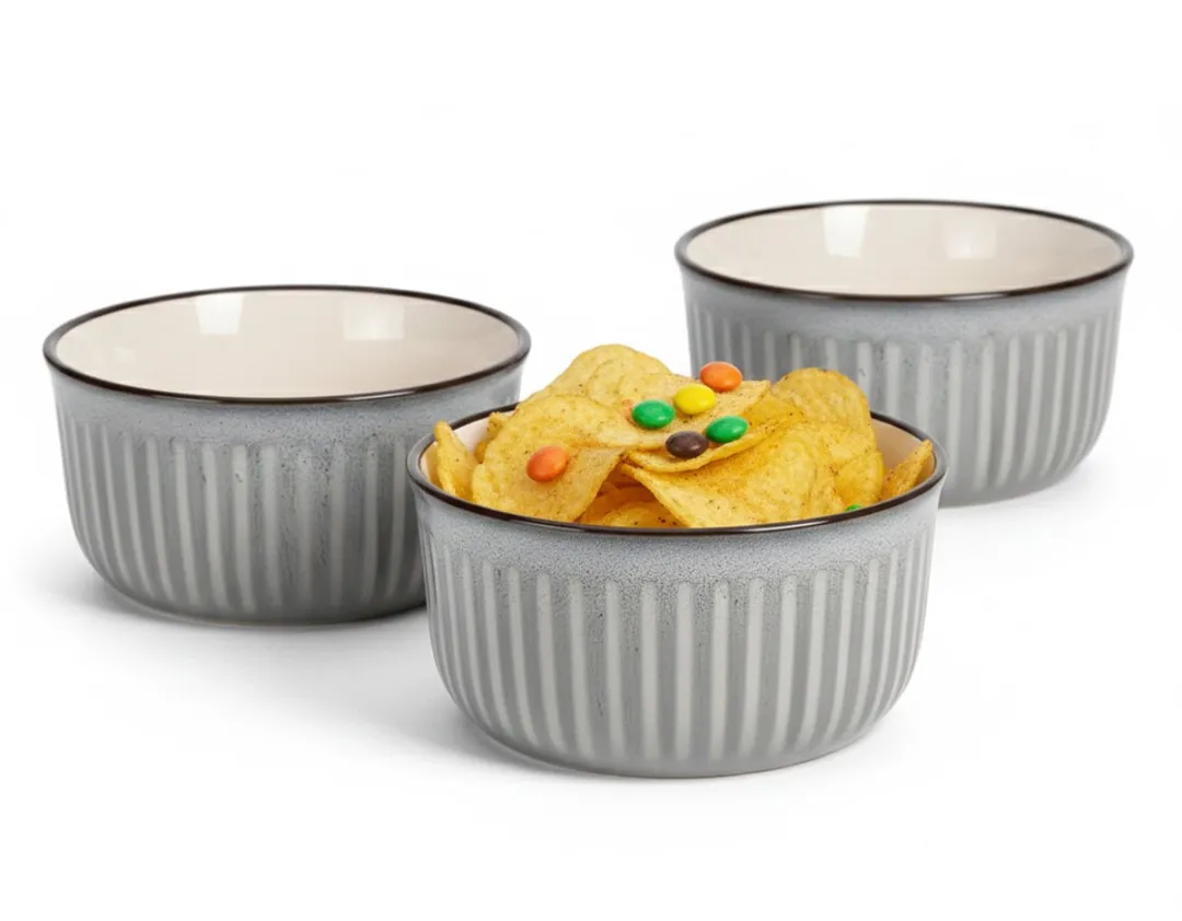Excellent Houseware Striped Serveer-/Chips Schaaltjes Betongrijs