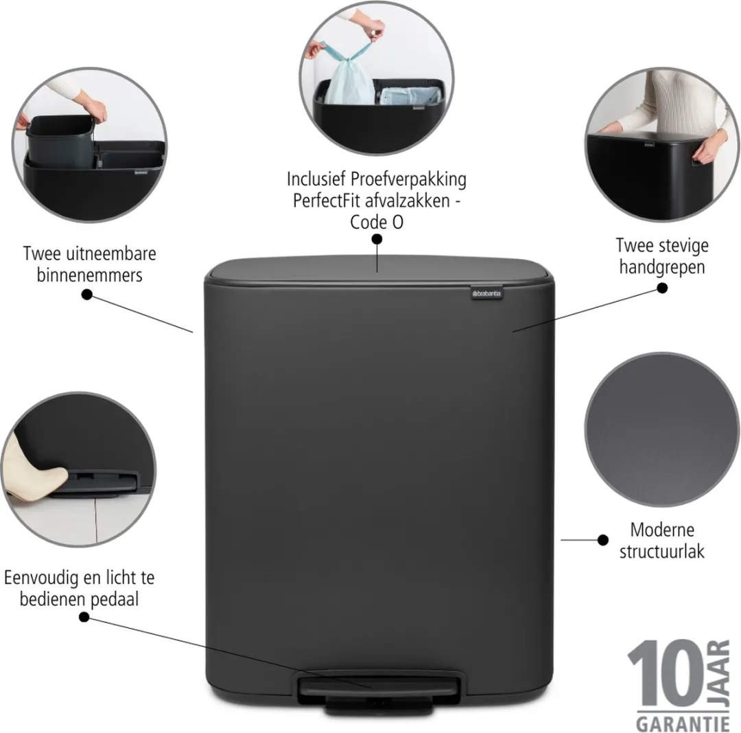 Brabantia Bo Prullenbak 227622 - 2x30L Mineral Infinite Grey