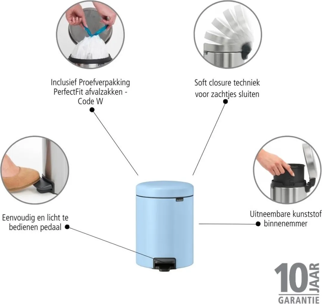 Brabantia NewIcon Prullenbak 5L - Dreamy Blue - afbeelding 6 van 6