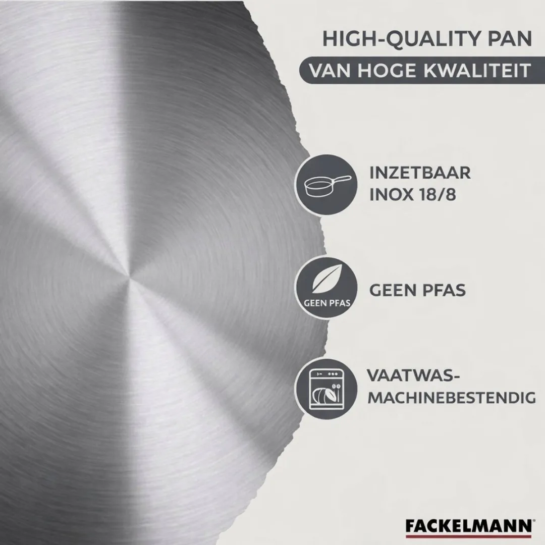 Fackelmann Geneva RVS Pannen & Kookpotten Set 24/28cm - 3 Stuks + 5 Keukengerei - Roestvrij staal/Zwart