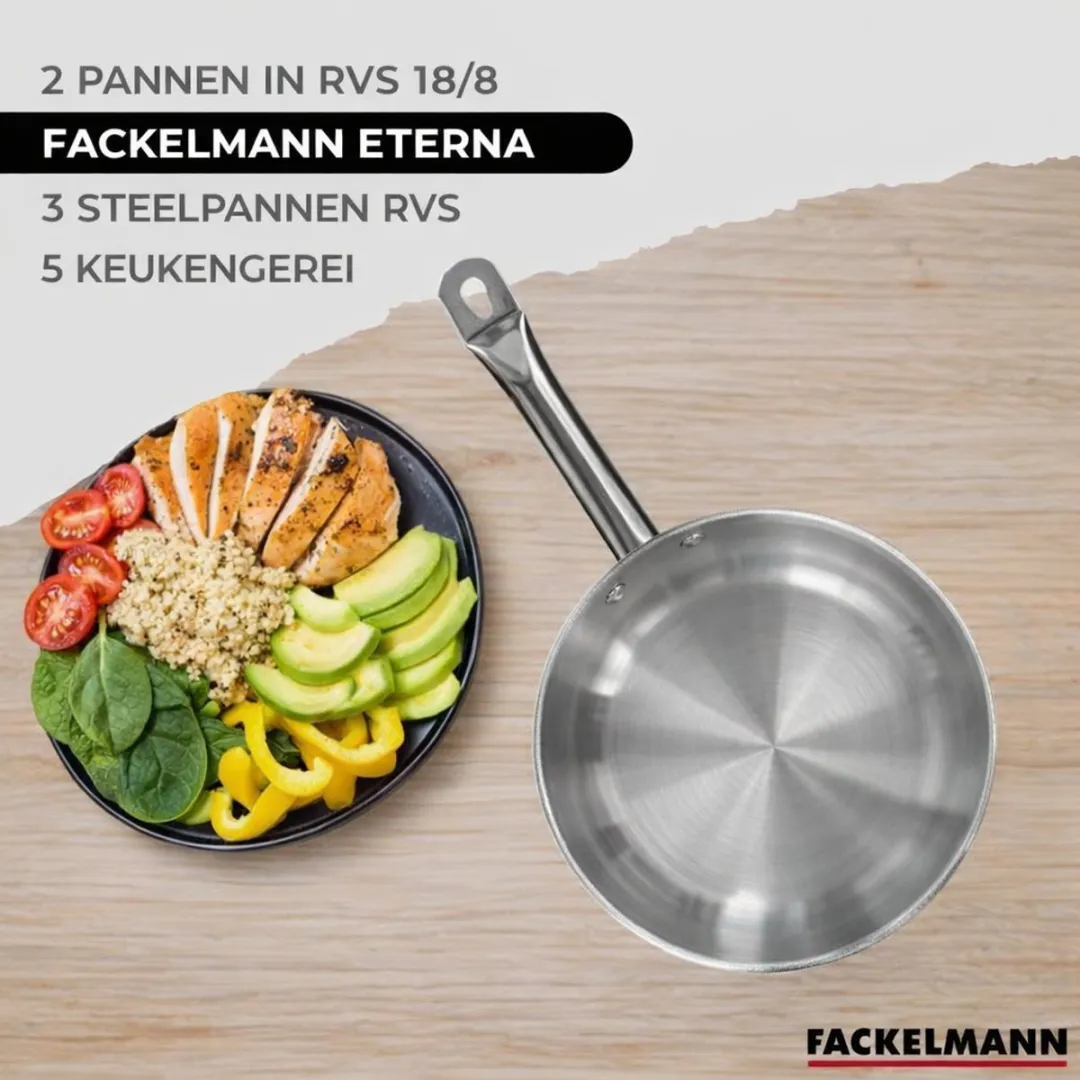 Fackelmann Etherna 9200350B88 Kookset - 3 Potten & 2 Pannen - Roestvrij staal