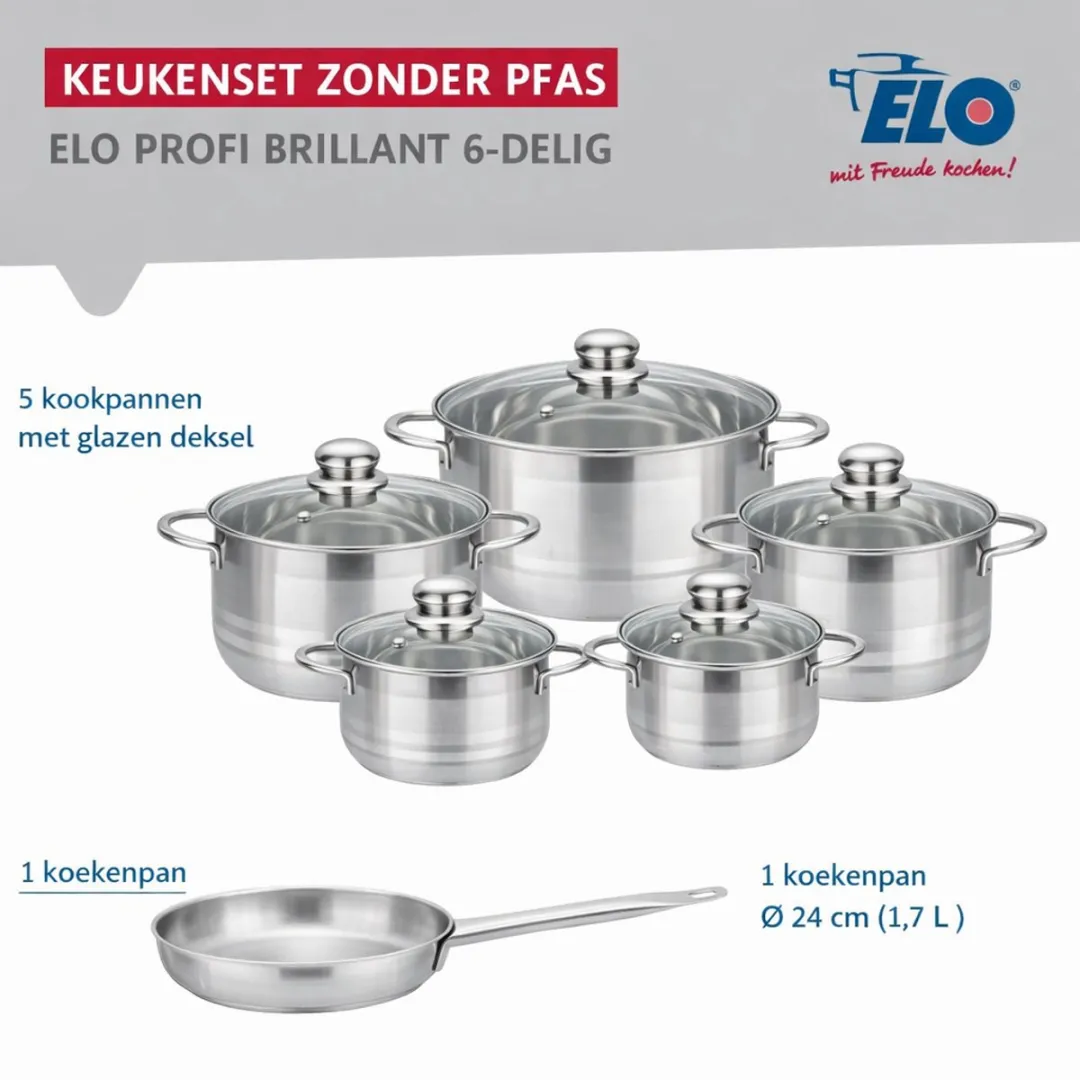 Fackelmann Elo Profi Brillant Keukenset 6-delig - 12-24cm Roestvrij staal