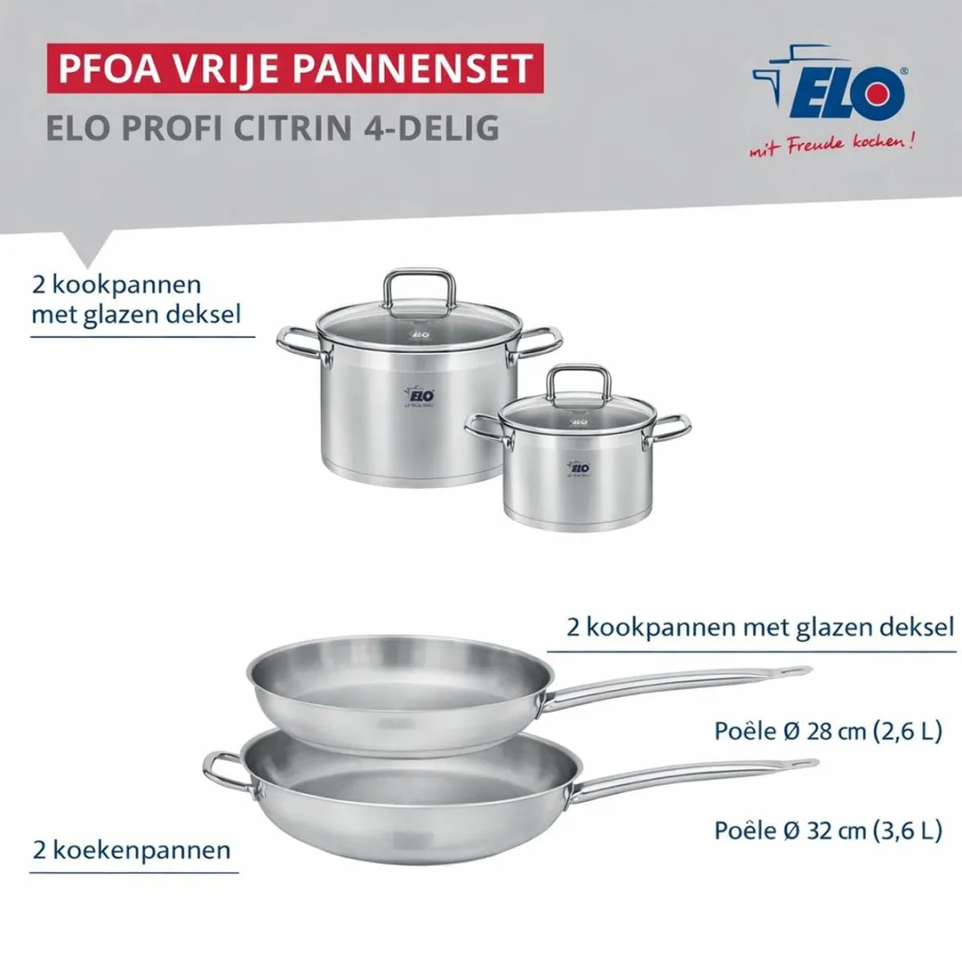 Fackelmann Elo Profi Keukengerei Set 4-delig - 28/32cm & 14/16cm Roestvrij staal