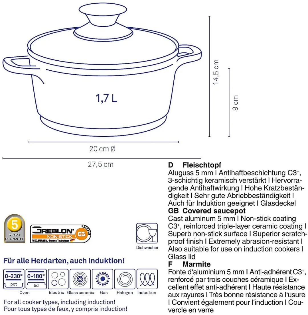 Kela Kerros Kookpan 20cm - 1L - Zwart
