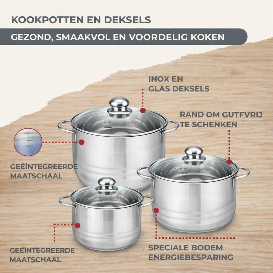 Fackelmann 9354550B88 Kookset - 2 Pannen 20/24cm + 3 Potten 16/20/24cm - Roestvrij staal