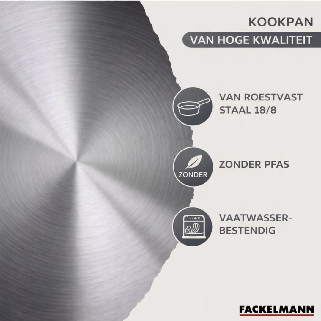 Fackelmann Roestvrijstalen Set 9446150 - 1 Pan 20cm + 3 Pannen + 6 Keukengerei - Roestvrij staal