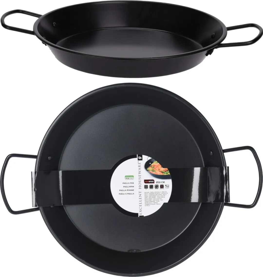 Excellent Houseware Stalen Paellapan 30cm - Zwart