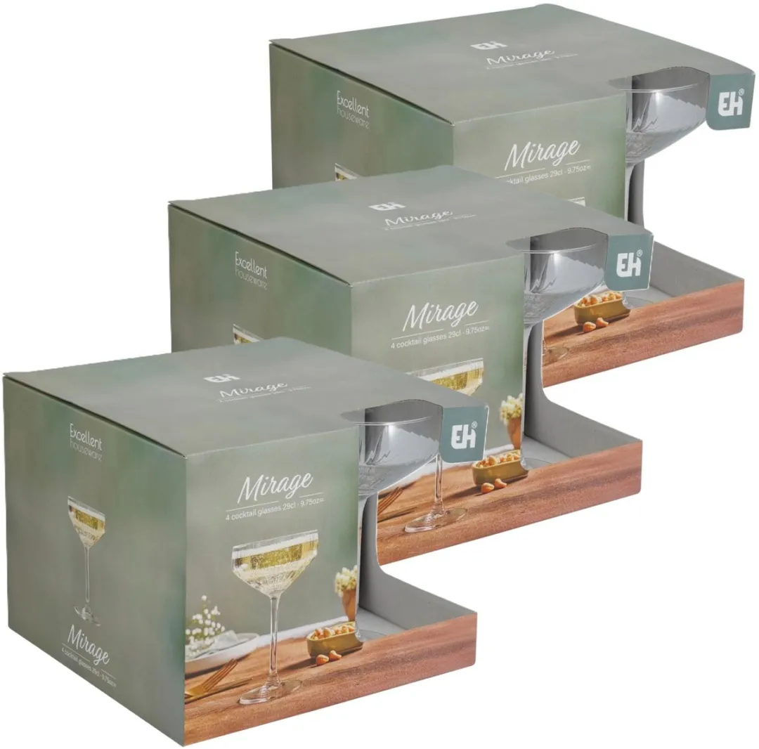 Excellent Houseware Martini Glazen 12 Stuks - 300ml - Transparant